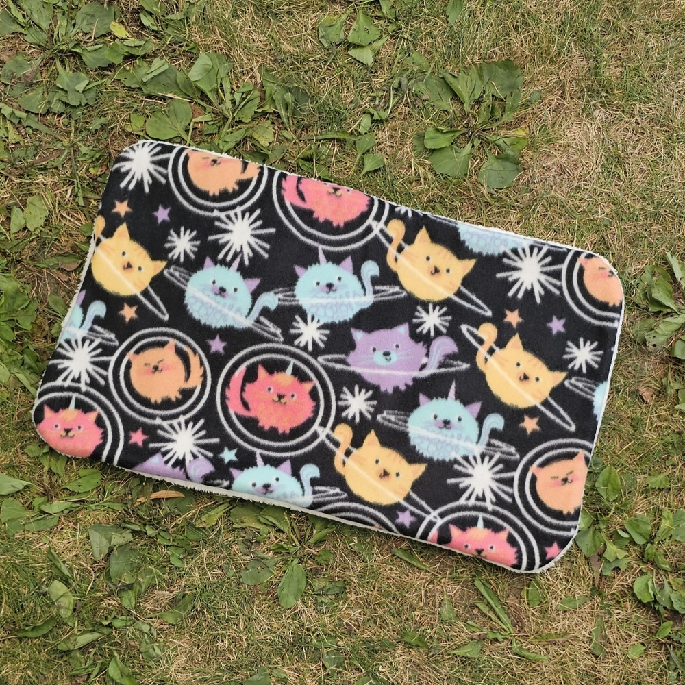NEW! Outer Space Cats Pet Mat - Small - 3 Layers, Fleece + Sherpa | Dog Cat Baby